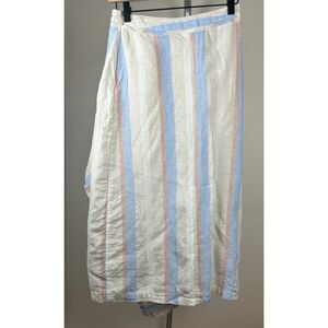 Poetry Skirt Striped Linen Faux Wrap Summer A-Line Skirt Size 4 Tan
